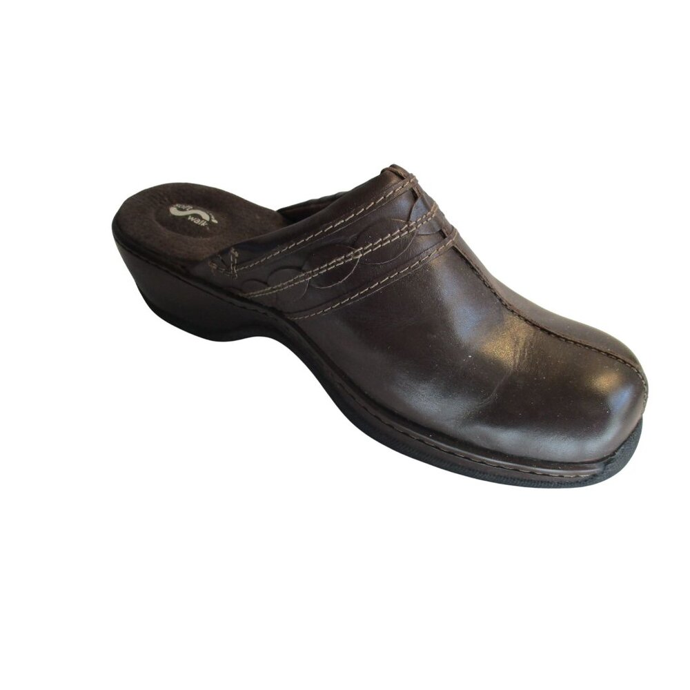 *SoftWalk Brown Mule Slides Leather Upper Accent Stitching - Size 9.5M